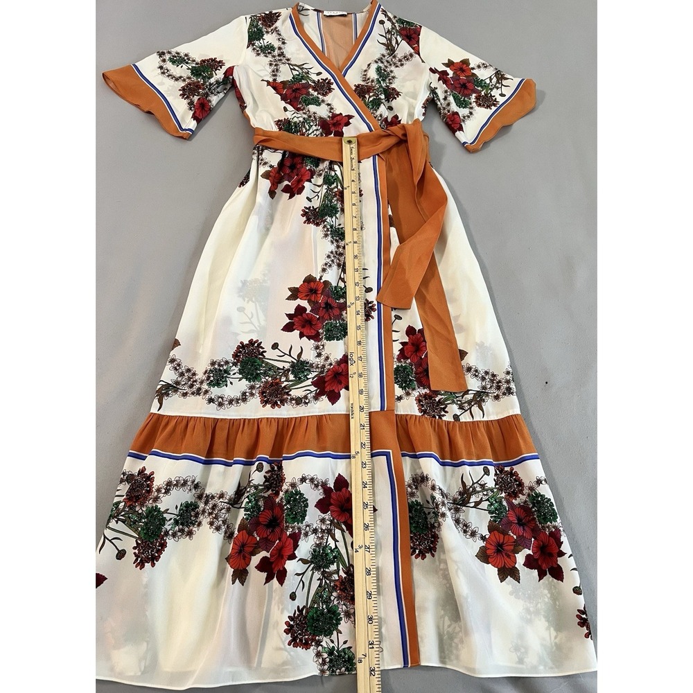Ladies Sandro 100% Silk Floral Wrap Dress Kimono Midi Size Eu 36 UK 8 - Picture 7 of 16